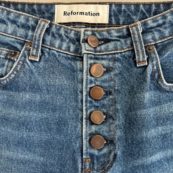 Reformation Mid Rise Button Fly Straight Leg Jeans, Baltic Wash, Size 25 - Picture 4 of 10